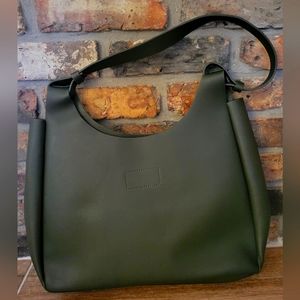Leather Shoulder Strap Tote Dark Green
